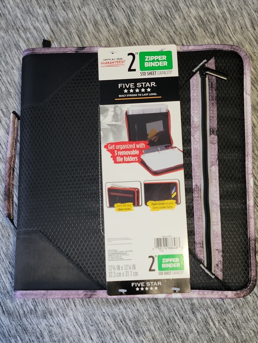 Five Star Black and Purple 2" Zipper Binder Organizer